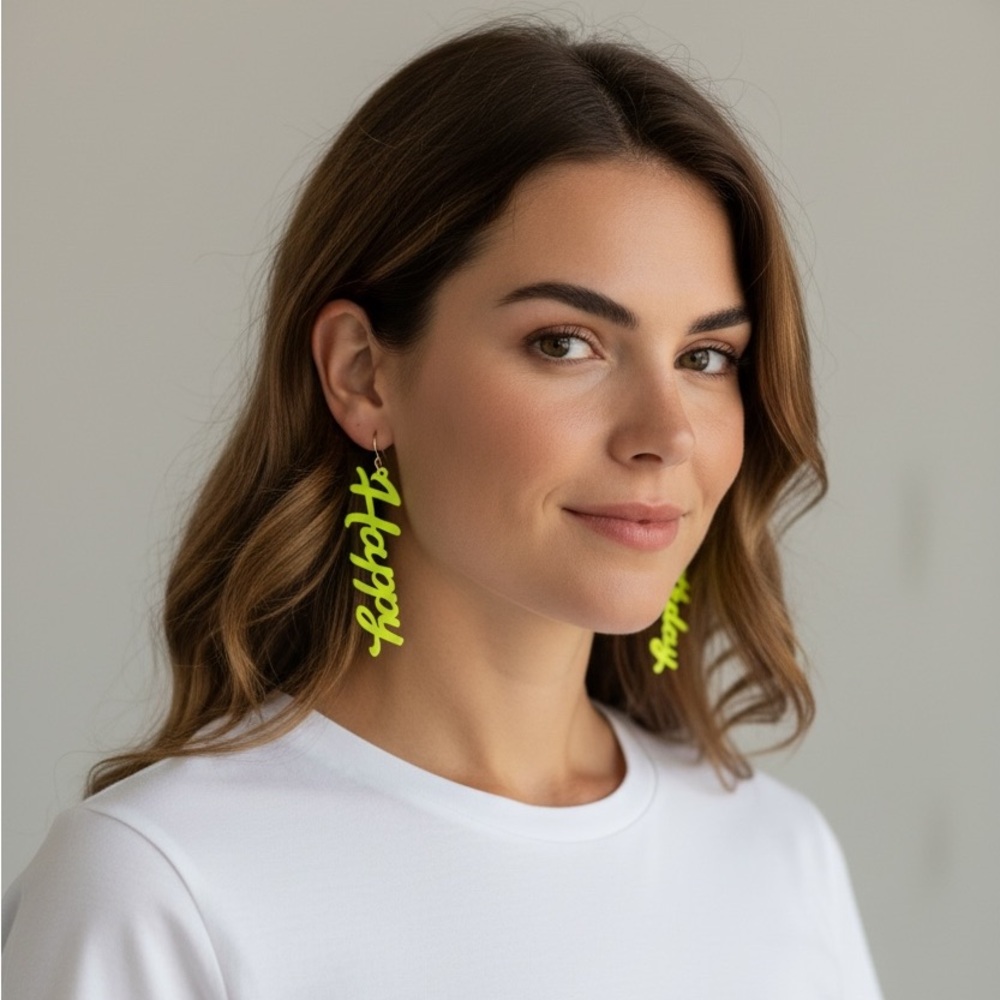 Neon Yellow 'Happy' Drop Earrings - Women Jewelry Earrings